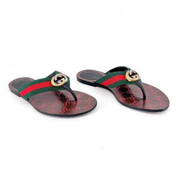 Gucci Kika Interlocking GG Thong Sandals Size 40 US 10 Red Flip